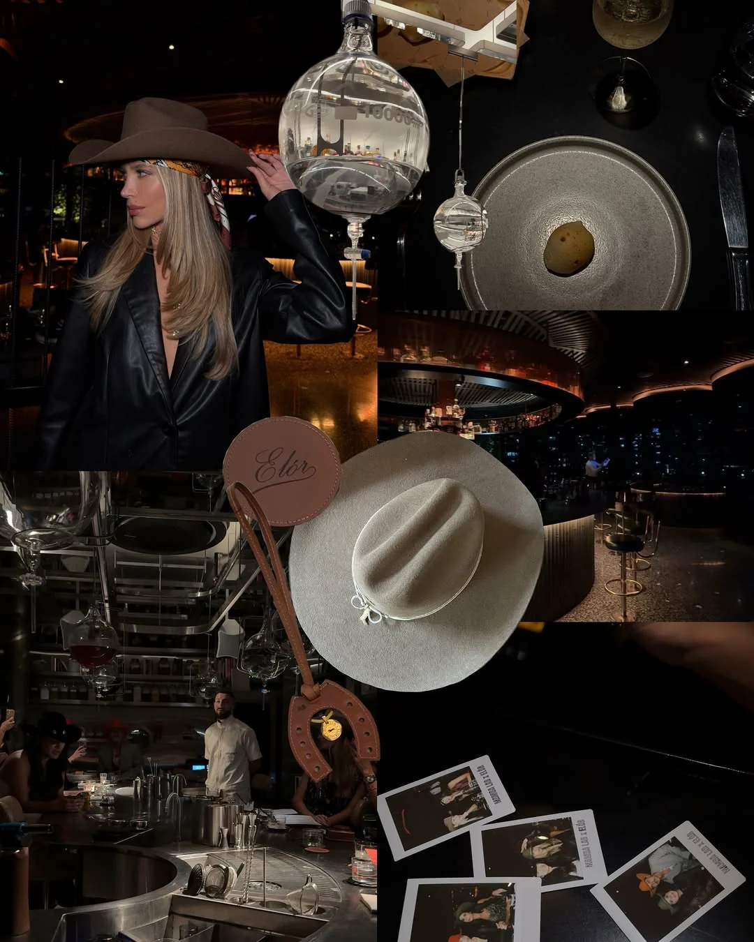 Collage de una noche ELÓR: invitada con sombrero cowboy, sombrero con etiqueta de cuero y la barra de Mamba Lab