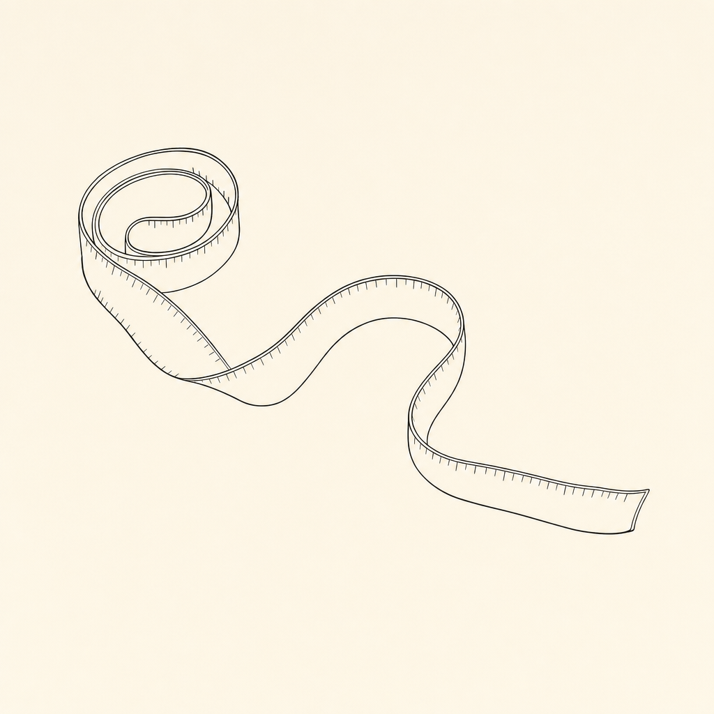 Sketch de un metro flexible enrollado en curva sobre fondo cream