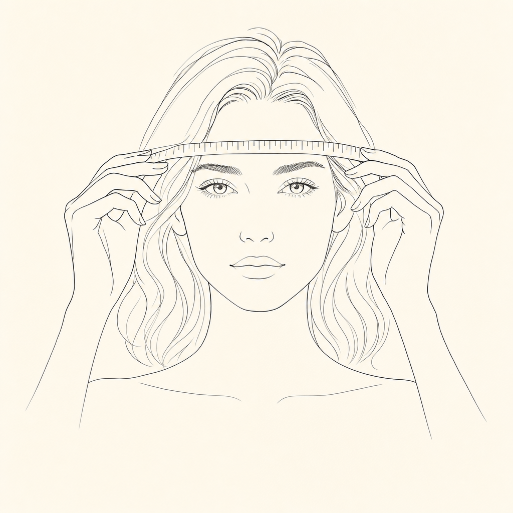 Sketch de vista frontal con el metro 1 cm sobre las cejas